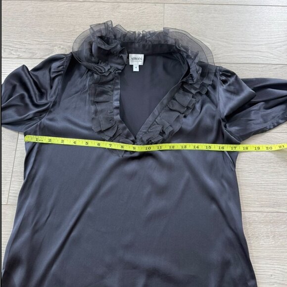 Armani Collezioni Gunmetal Gray Silk Ruffled V-Neck Blouse - Picture 11 of 11